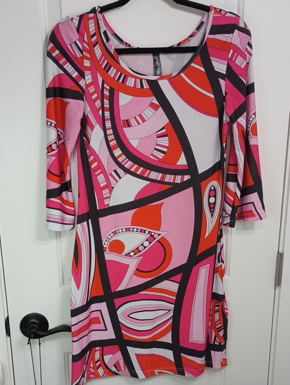 White Mark, Pink & Red Geometric Midi Dress